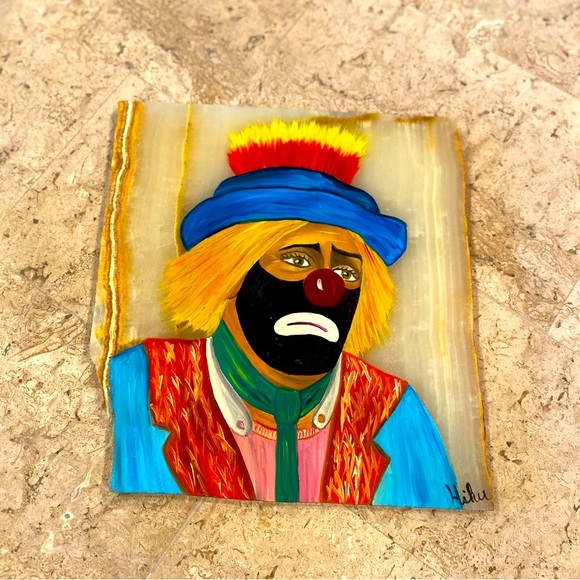 Hiku Other - Original clown painting on tile/stone signed by artist “Hiku"
